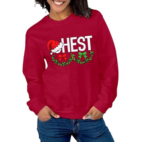 Sudadera mujer sin capucha con cuello redondo cómodo y pantalón en conjunto navideño de dos piezas
