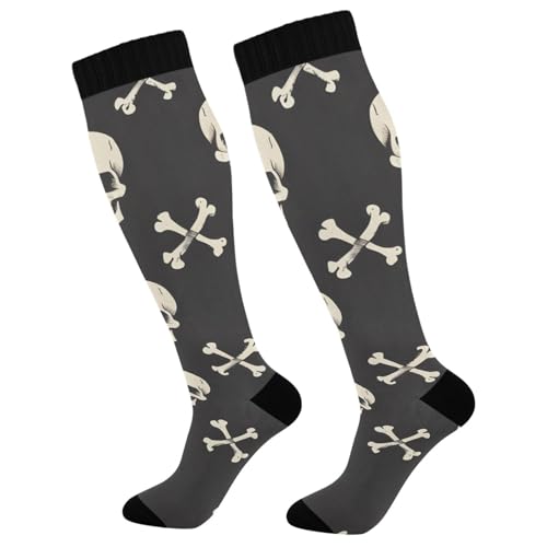 ISAOA Calcetines de compresión de calavera y huesos cruzados para mujeres y hombres, calcetines de soporte de pantorrilla ancha, viajes, correr, lactancia, embarazo, deportes y uso diario