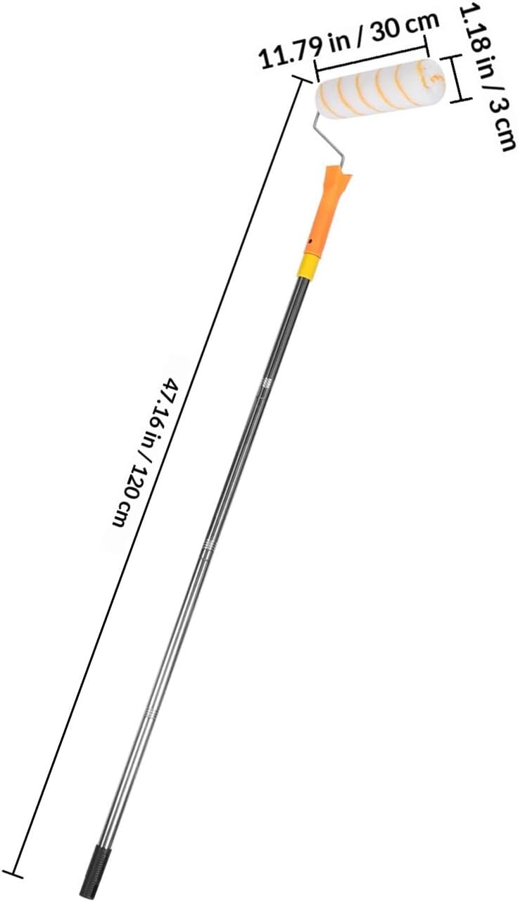 Telescopic Stainless Steel Paint Roller Extension Pole 1.2m with 9-inch Roller Brush for Wall Painting and Home Decorating Tool Set