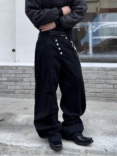 Men's Angled Button Fly Baggy Jeans Hip Hop Y2k Wide Leg Denim Pants Skater Jeans Streetwear3