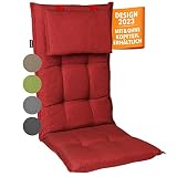 gardisun Gartenstuhlauflagen Hochlehner mit Kopfteil I Extra Dicke Sitzauflagen I Made in Europe I Ideale Polsterauflagen für Hochlehner I Auflagen mit extra hoher Lichtechtheit I 4er Set I Rot