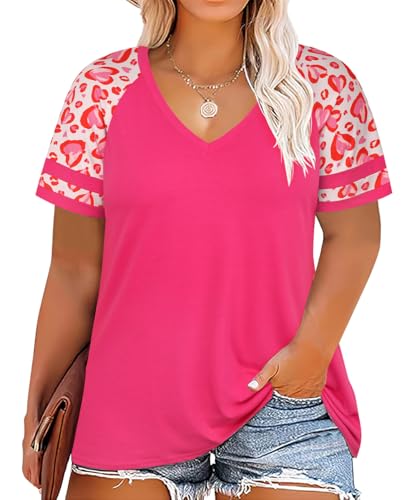 Image of CARCOS Womens Plus Size Tops Short Sleeve Shirts V Neck Tunic Floral /Tie Dye /Solid Summer Tees XL-5X