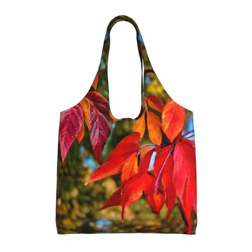 Sac fourre-tout en toile noir 36x32 cm avec imprimé feuilles d'automne pour femme