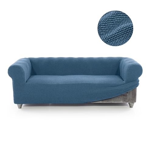 Housse de canapé Chester 3 places extensible jacquard bleu