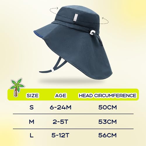 Duoyeree UV Protection Toddler Sun Hat - UPF 50+ Beach & Summer Hat for Kids - Wide Brim Hat for Boys & Girls 6