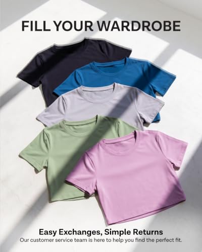 Image of Real Essentials 5 Pack: Women's Dry Fit Crop Top - Short Sleeve Crew Neck Stretch Athletic Tee (Available in Plus Size)