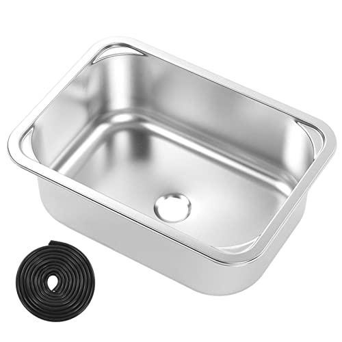 Image of Stainless Steel RV Sink 11x15in /28x38cm, 304 Grade Flush Mount | Hand Wash Basin with 40mm /1.57in Drain | Yacht & Boat & Kitchen