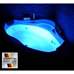 Whirlpool badkuip Parijs Made in Germany met 8 massagesproeiers LED-verlichting licht met armaturen 130 x 130 of 140 x 140 of 150 x 150 cm hoekbad Spa rond hoekbad binnen voordelig