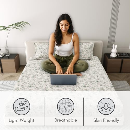 Image of Mafatlal 186 Tc Corsica Cotton King Size Bedsheet | 274 X 274 Cm | Summer Ventilated Chimdae Sheet for Comfortable Sleeping Nights | 2 Pillow Covers | Lilac Ash
