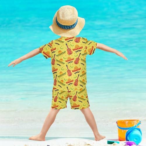 Image of Sunflower Floral Yellow Black Short Sleeve Hawaiian Button Down Shirts and Short Sets for Boys Toddler Summer Outfits