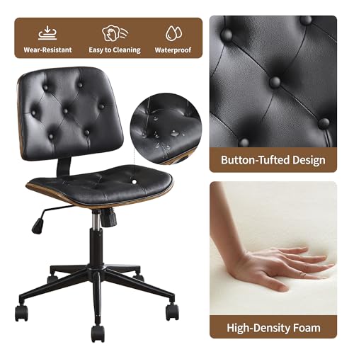Image of Armless Rolling Office Desk Chair, Adjustable Height Computer Chair, Black