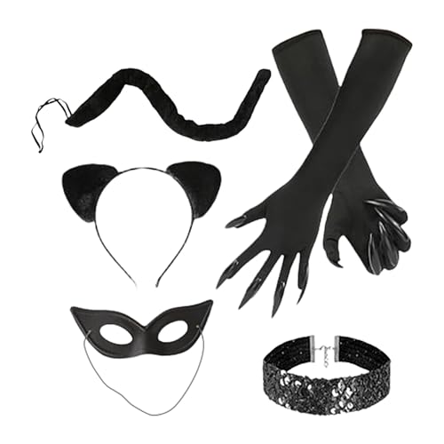 Kivrimlarv Costume de Chat Noir pour Femme - Tenue Sexy d'Halloween et Bal Masqué - Ensemble Complet