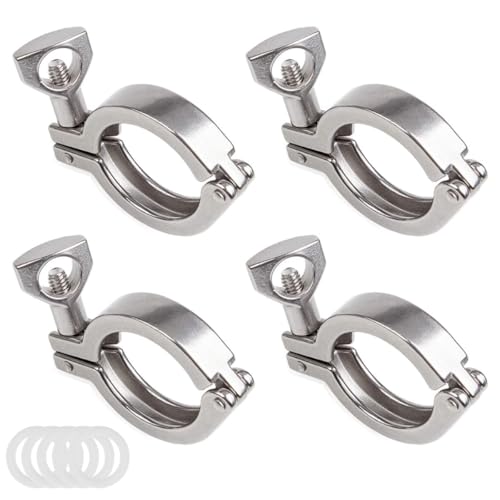 ASelected 1.5 inch Sanitary Tri-Clamp, 304 Stainless Steel Single Pin Heavy Duty 1.5 Tri Clamp Clover with Wing Nut for Ferrule 1.5 TC Clamp (4 Pack)