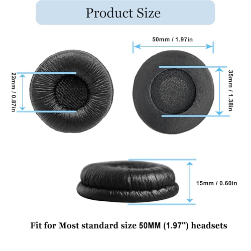 50 Pack Plantronics Almohadillas para Auriculares, Repuestos Earpads 50mm | Compatible con Plantronics HW251N HW261N HW510 HW520 Blackwire 3220 3210 3320 C320 Jabra PRO 920 930 935 Biz 1500 GN2000 miniatura 3