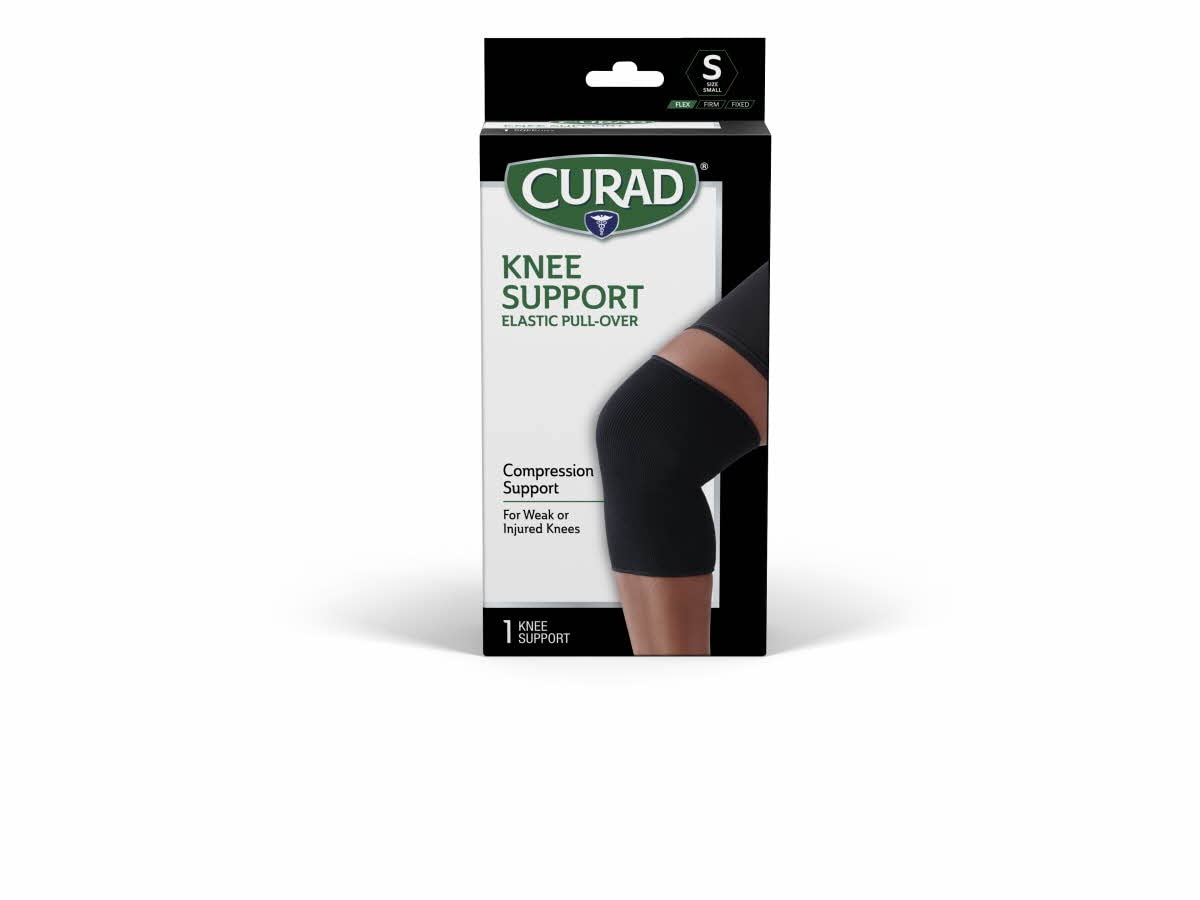 CURAD Knee Support for Men & Women, Elastic, Pull-Over, Knee Brace for Running Knee Pain, Workout Sports Knee Brace, Black, Small