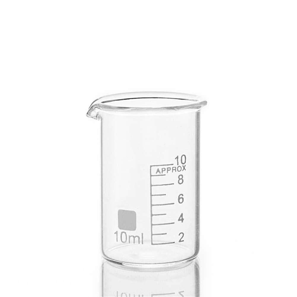 Laboratorio 10 Pezzi 10ml Becher di Vetro in Forma Bassa per Laboratorio di Chimica Bilancia Laboratorio di Misurazione Addensato Educazione Forniture per Ufficio Scienza (Capacity : 10ml)