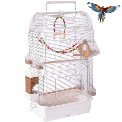 2層 豪華 鳥かご 大型 鳥籠 鉄素材 通気性 脱走防止 インコケージ 組み立て簡単 引き出しトレイ 掃除簡単 屋内 屋外用 耐腐食性 セキセイインコおもちゃ付き 小動物ケージ 給餌器、ブランコ、はしご、 スタンディングポール 飼育箱 ペット用品 オウム