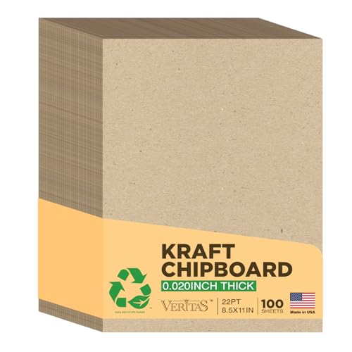 WritePads Chipboard Sheets 8.5" x 11" – 100 Sheets, 22pt Kraft Board, Durable Alternative Cardboard Sheet for Crafts, DIY Projects, Scrapbooking & Packaging, Made in USA
