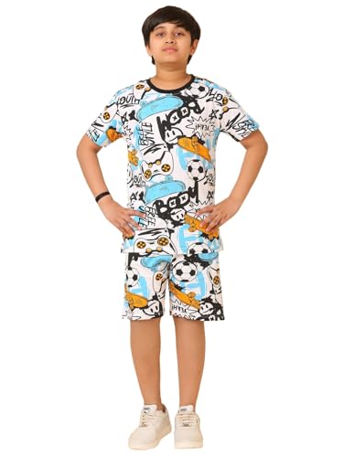 Ninos Dreams 100% cotton Half Sleeves Boys Boom Skates Print Coord Set with T-Shirt & Shorts-Multicolor