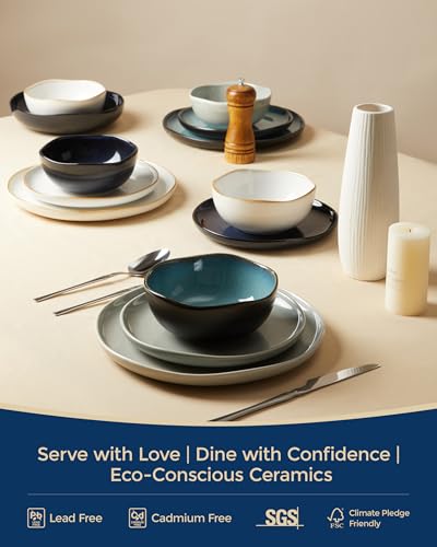 Image of Extra Large Dinnerware Set for 12, 36 Pieces Ceramic Plates and Bowls Set, Kitchen Dish Set, Microwave & Dishwasher Safe Dishware, Ocean-Inspired Stoneware for Big Gatherings, Starry Blue