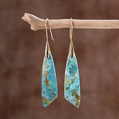 Boucles d'oreilles quartz naturel avec crochet porte-bonheur femme