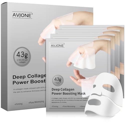 AVJONE Collagen Face Mask for moisturizing and Glass Skin, hydrating Overnight Face Mask for All Skin Types Pore Minimizing,Elasticity Enhancing,Firming - 43g×4ea
