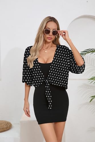 Image of TASAMO Women's 2026 Summer Lightweight Short Bolero Cardigan Shrug Sheer Tie Front Top 3 /4 Sleeve Jacket for Dress