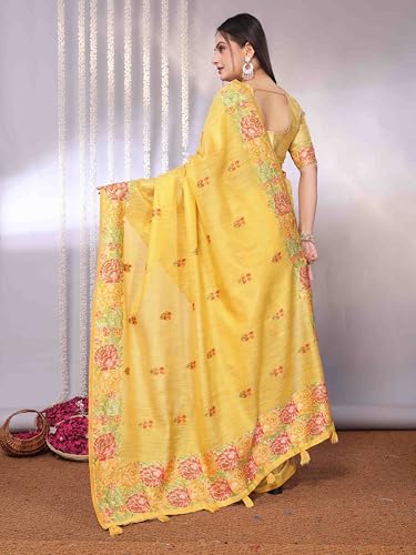 Image of SWORNOF Gold-Toned Woven Design Silk Zari Tissue Saree | Saree for Women | Soft and Skin Friendly