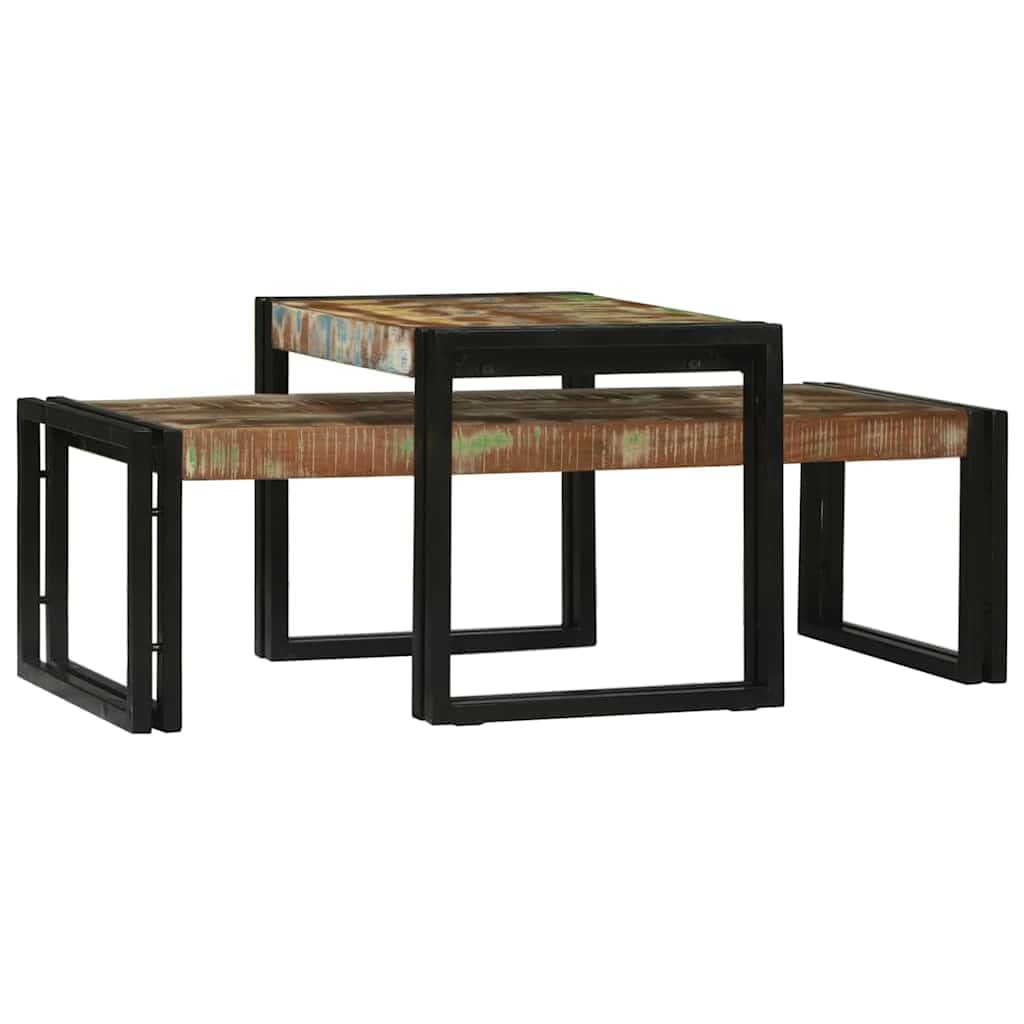 Tables basses gigognes en bois recyclé 48cm lot de 2 avec pieds en acier rustique