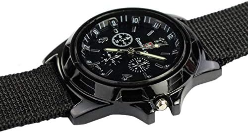 hahuha 24 Hour Watch Racing Sport Military Band Watch Gemius Mens Black Fabric Men's Watch 24 Hour Watch