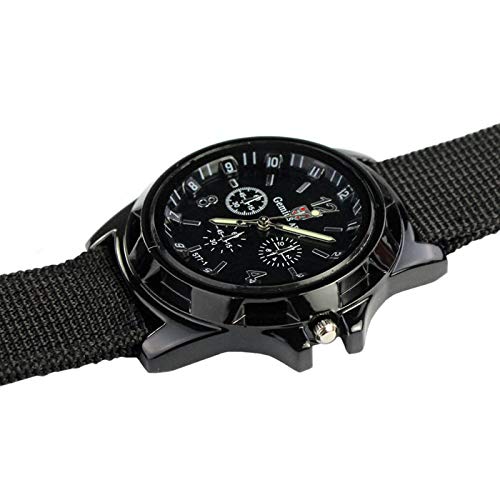 Band Sport Mens Military Racing Black Gemius Fabric Watch Men's Watch Watch Strap Leather (Black, One Size)