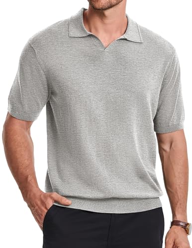 JMIERR Men V-Neck T Shirt Short Sleeve Wool Fashion Summer Sweaters Office Workout Golf Gift Tee Shirts, M, Light Grey