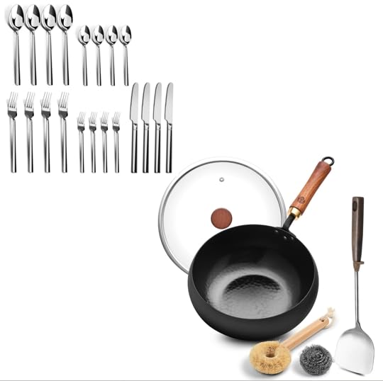Wok de hierro forjado con base plana y tapa de vidrio