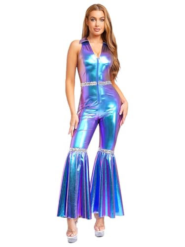 Combinaison disco femme avec effet métallique brillant et coupe pantalon harem unique
