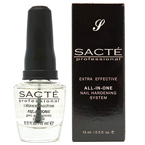 SACTE Nail Hardener Clear Nail Polish Strengthener - Nail Tech Top Coat Transparent Fingernail Polish Nail Strengthening Polish (Esmalte Endurecedor Para Unas) 0.5 fl oz. / 15 ml.