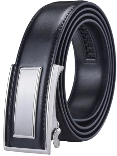 Men's Leather Ratchet Dress Belt With Adjustable Automatic Sliding Buckle 14Kdsl-Bk 110cm