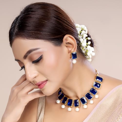 Image of Peora Traditional Crystal Necklace & Jewellery Set Gift for Women