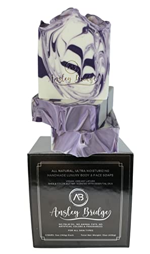 Ansley Bridge Bar Soap 3Pck 5Oz | Handmade Lavender Soap | Moisturizing | Palm Oil Free | For All Skin Types | Gift Set For Men & Women #TOP5