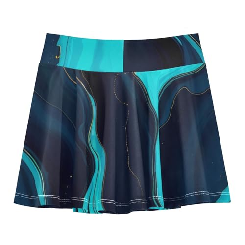 Dark Blue Marble Ripple Girls Athletic Skorts Flowy Golf Tennis Skirts with Shorts & Pocket2
