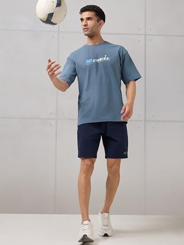Image of TECHNOSPORT Men's Typography Printed T-Shirt ELASTOPLUS Quick Dry Slim Fit Round Neck Sports Tee for Gym Running Casual Wear UPF50+ Anti Odour