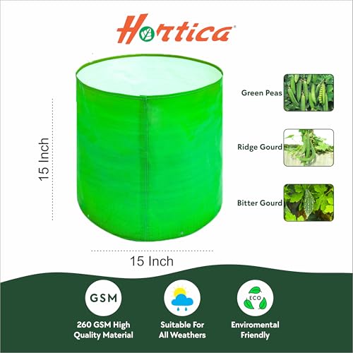Image of Premium HDPE UV Stabilised Grow Bags 15x15 Inch (Pack of 6) | 260 GSM Heavy Duty Round Planter Bags | Reusable Grow Bags Suitable for Tomato, Brinjal, Cucumber and Other Climber Vegetables