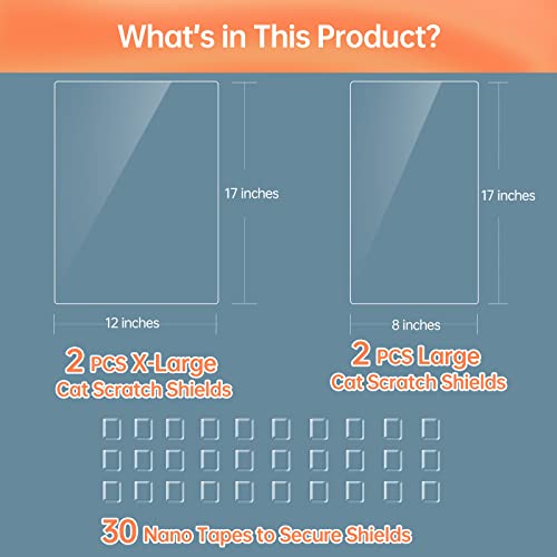 Cohaha Furniture Protectors From Cats Scratch, Single Sided Cat Scratch Deterrent, Cat Scratch Furniture Protector Training Tape, Clear Anti Couch Scratch (4-Pack + 30 Tapes) #TOP5