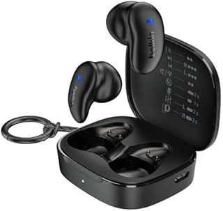 صورة سماعة أذن لاسلكية بلكين ساوند فورم إني وير (Belkin SoundForm Anywhere) – تصميم مريح شبه داخل الأذن بطارية تدوم 26 ساعة ومقاومة للماء IPX4 (أسود)