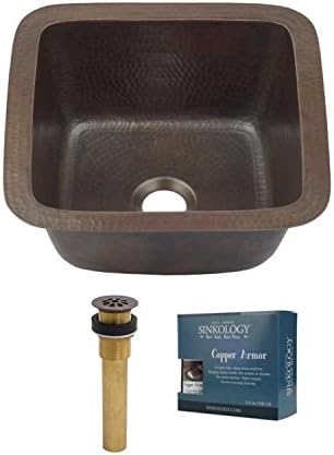 Sinkology P1U-1212BC-AMZ-TG Pollock Undermount 12" Bar Prep Kit with Grid Drain Armor Kitchen Sink, 12 x 12 x 5, Aged Copper
