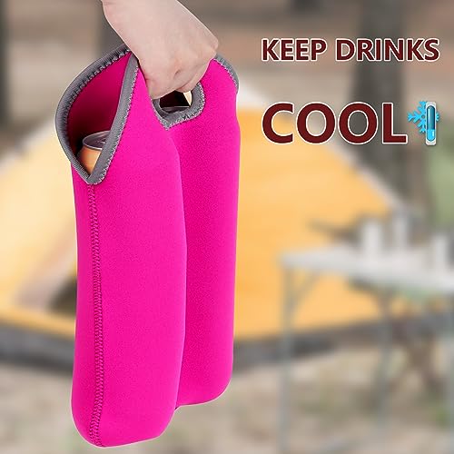 XTKS 2 Pack Wine Carrier Tote Bag, 4 Bottles Carrying Cooler Bags for Travel and Picnic, Insulated Neoprene Water Beer Bottle Holder with Secure Carry Handle,Keep Bottles Protected (Pink) - Thumbnail 5