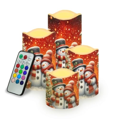 Image of Christmas Snowman Couple Flameless Candles Set of 4