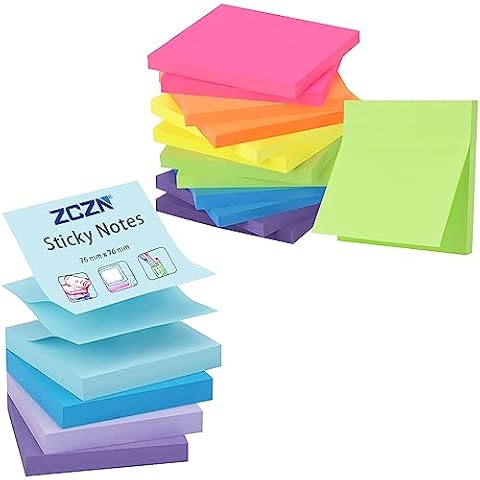 4 Pads Watercolor Pop-up Sticky Notes + 12 Pads 6 Colors Sticky Notes, ZCZN 1120 Sheets Self-Stick Note Pads, Easy to Post for Office, Home, Meeting, School Cover