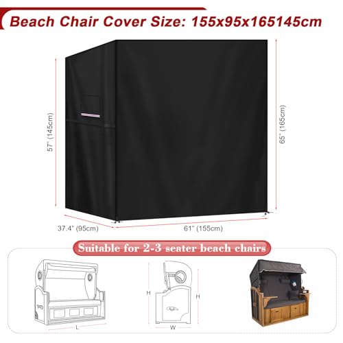 LAMUNI Strandkorb Abdeckplane Winterfest Strandkorb Hülle XL Schutzhülle für Strandkorb 2-3 Sitzer Wasserdicht Abdeckhauben für Strandkörbe 420D Oxford Strandkorbabdeckung, 155x95x165/145cm