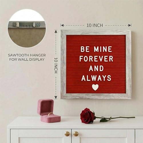 Image of Rustic Red Felt Letter Board Sign, 10x10 Inch with Display Stand | 336 letters, numbers and symbols, rustic wood frame, wall mount and stand for warm everyday home messages