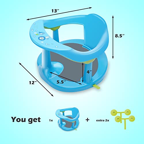 Baby Bath Seat For Babies 6 Months & Up/Integrated Non-Slip Mat/Infant Bath Seat Ring For Sitting Up In The Tub With Suction Cups (Blue) #TOP4